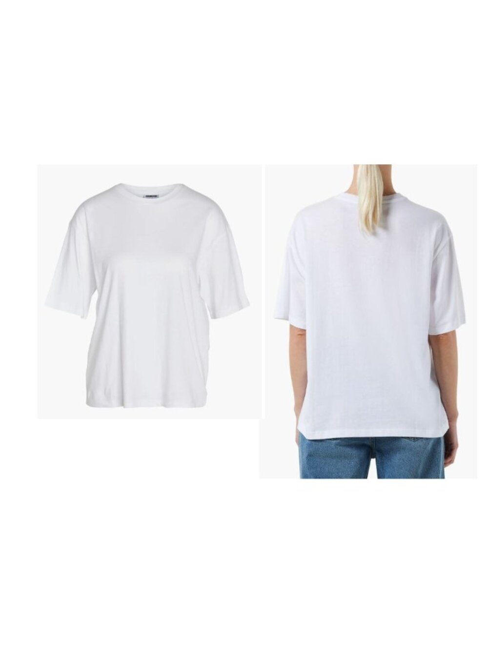"Noisy May Millie Oversize Cotton T-Shirt, White, S